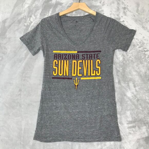 Arizona State Sun Devils Shirt Womens Large Adidas Heather Gray V Neck - Picture 1 of 10